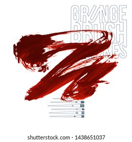 Red brush stroke and texture. Grunge vector abstract hand - painted element. Underline and border design.