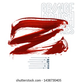 Red brush stroke and texture. Grunge vector abstract hand - painted element. Underline and border design.