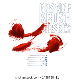 Red brush stroke and texture. Grunge vector abstract hand - painted element. Underline and border design.