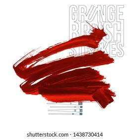 Red brush stroke and texture. Grunge vector abstract hand - painted element. Underline and border design.