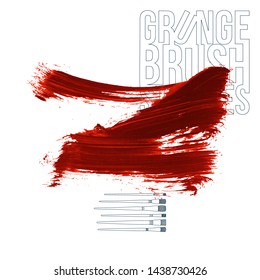 Red brush stroke and texture. Grunge vector abstract hand - painted element. Underline and border design.
