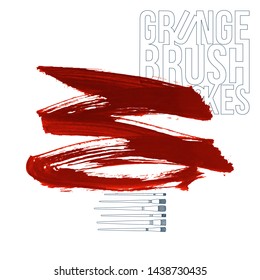 Red brush stroke and texture. Grunge vector abstract hand - painted element. Underline and border design.