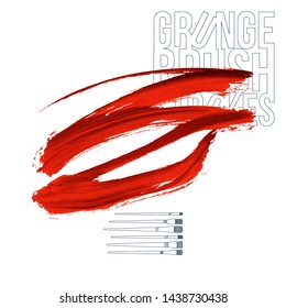 Red brush stroke and texture. Grunge vector abstract hand - painted element. Underline and border design.