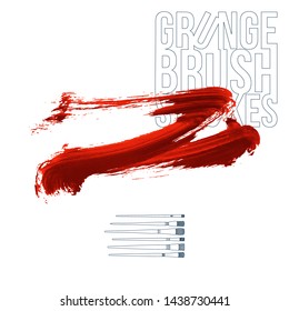 Red brush stroke and texture. Grunge vector abstract hand - painted element. Underline and border design.