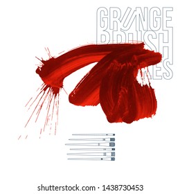 Red brush stroke and texture. Grunge vector abstract hand - painted element. Underline and border design.