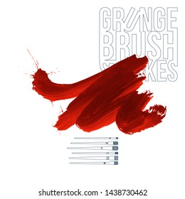 Red brush stroke and texture. Grunge vector abstract hand - painted element. Underline and border design.
