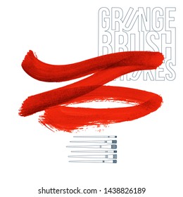 Red brush stroke and texture. Grunge vector abstract hand - painted element. Underline and border design.