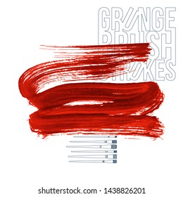 Red brush stroke and texture. Grunge vector abstract hand - painted element. Underline and border design.