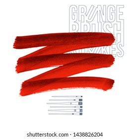 Red brush stroke and texture. Grunge vector abstract hand - painted element. Underline and border design.