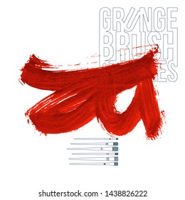 Red brush stroke and texture. Grunge vector abstract hand - painted element. Underline and border design.