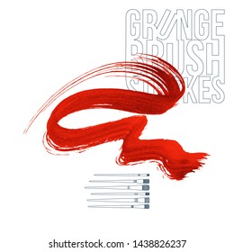 Red brush stroke and texture. Grunge vector abstract hand - painted element. Underline and border design.