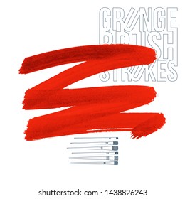 Red brush stroke and texture. Grunge vector abstract hand - painted element. Underline and border design.