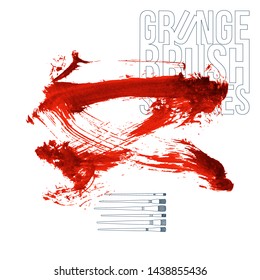 Red brush stroke and texture. Grunge vector abstract hand - painted element. Underline and border design.