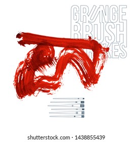 Red brush stroke and texture. Grunge vector abstract hand - painted element. Underline and border design.