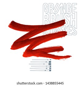 Red brush stroke and texture. Grunge vector abstract hand - painted element. Underline and border design.