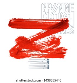 Red brush stroke and texture. Grunge vector abstract hand - painted element. Underline and border design.