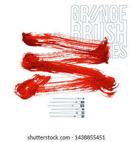 Red brush stroke and texture. Grunge vector abstract hand - painted element. Underline and border design.