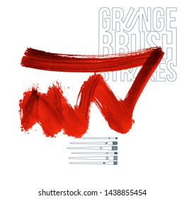 Red brush stroke and texture. Grunge vector abstract hand - painted element. Underline and border design.