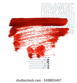 Red brush stroke and texture. Grunge vector abstract hand - painted element. Underline and border design.