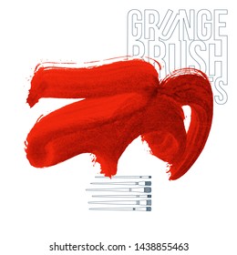 Red brush stroke and texture. Grunge vector abstract hand - painted element. Underline and border design.
