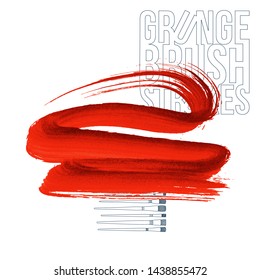 Red brush stroke and texture. Grunge vector abstract hand - painted element. Underline and border design.