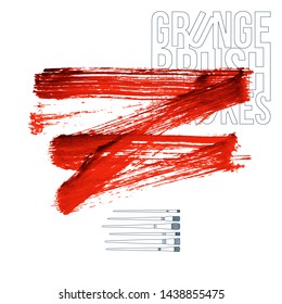 Red brush stroke and texture. Grunge vector abstract hand - painted element. Underline and border design.