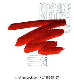 Red brush stroke and texture. Grunge vector abstract hand - painted element. Underline and border design.