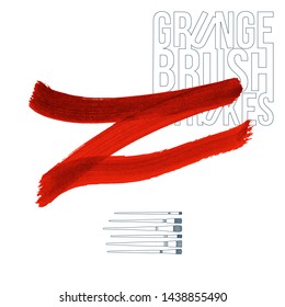 Red brush stroke and texture. Grunge vector abstract hand - painted element. Underline and border design.