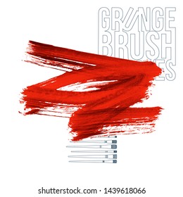 Red brush stroke and texture. Grunge vector abstract hand - painted element. Underline and border design.