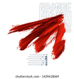 Red brush stroke and texture. Grunge vector abstract hand - painted element. Underline and border design.