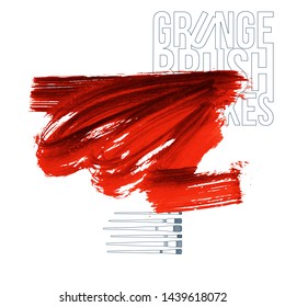 Red brush stroke and texture. Grunge vector abstract hand - painted element. Underline and border design.