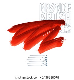 Red brush stroke and texture. Grunge vector abstract hand - painted element. Underline and border design.