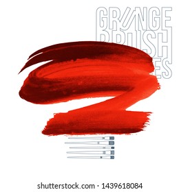 Red brush stroke and texture. Grunge vector abstract hand - painted element. Underline and border design.