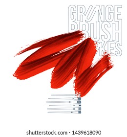 Red brush stroke and texture. Grunge vector abstract hand - painted element. Underline and border design.