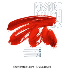 Red brush stroke and texture. Grunge vector abstract hand - painted element. Underline and border design.