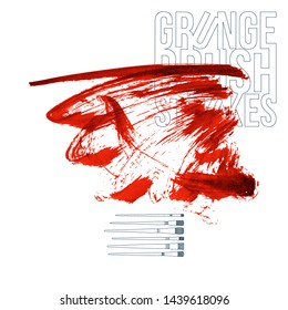 Red brush stroke and texture. Grunge vector abstract hand - painted element. Underline and border design.
