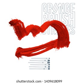Red brush stroke and texture. Grunge vector abstract hand - painted element. Underline and border design.