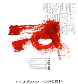 Red brush stroke and texture. Grunge vector abstract hand - painted element. Underline and border design.