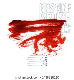 Red brush stroke and texture. Grunge vector abstract hand - painted element. Underline and border design.