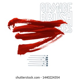 Red brush stroke and texture. Grunge vector abstract hand - painted element. Underline and border design.