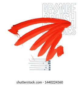 Red brush stroke and texture. Grunge vector abstract hand - painted element. Underline and border design.