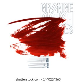 Red brush stroke and texture. Grunge vector abstract hand - painted element. Underline and border design.