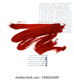 Red brush stroke and texture. Grunge vector abstract hand - painted element. Underline and border design.
