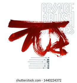 Red brush stroke and texture. Grunge vector abstract hand - painted element. Underline and border design.