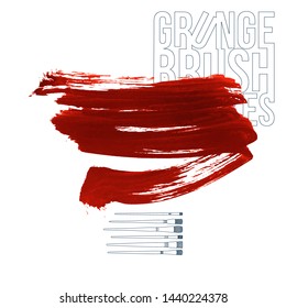 Red brush stroke and texture. Grunge vector abstract hand - painted element. Underline and border design.