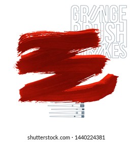 Red brush stroke and texture. Grunge vector abstract hand - painted element. Underline and border design.