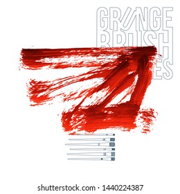Red brush stroke and texture. Grunge vector abstract hand - painted element. Underline and border design.