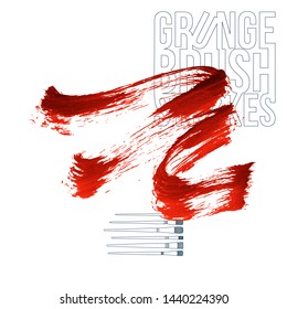 Red brush stroke and texture. Grunge vector abstract hand - painted element. Underline and border design.