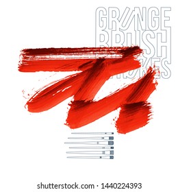 Red brush stroke and texture. Grunge vector abstract hand - painted element. Underline and border design.