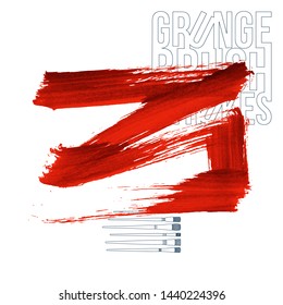 Red brush stroke and texture. Grunge vector abstract hand - painted element. Underline and border design.